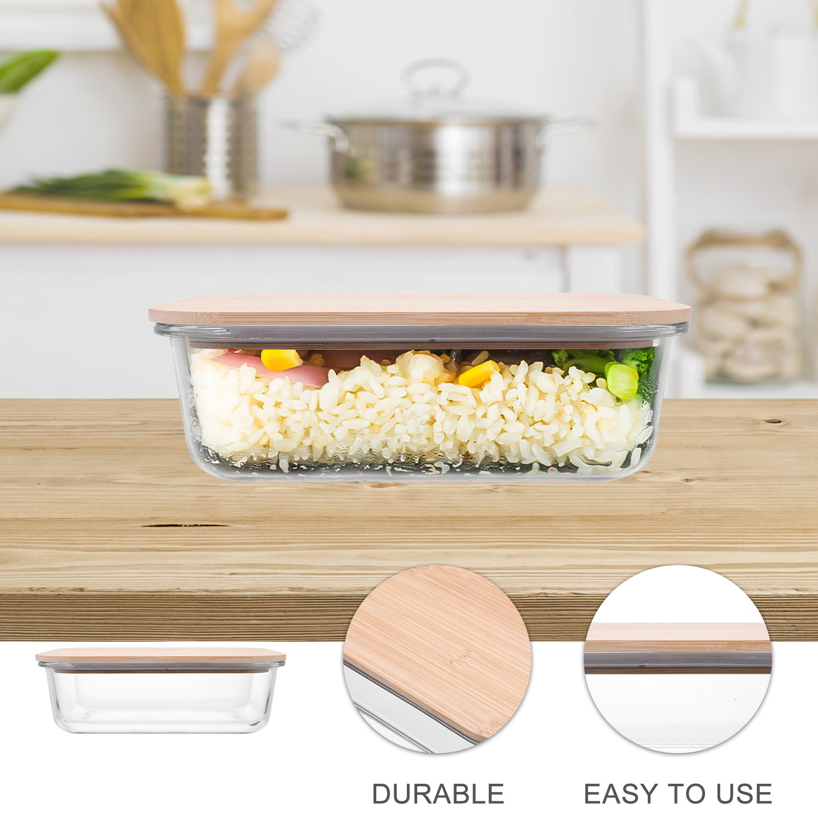 Bamboo Wood Lid Glass Food Con - Food Storage Glass Containers recensie en prijs