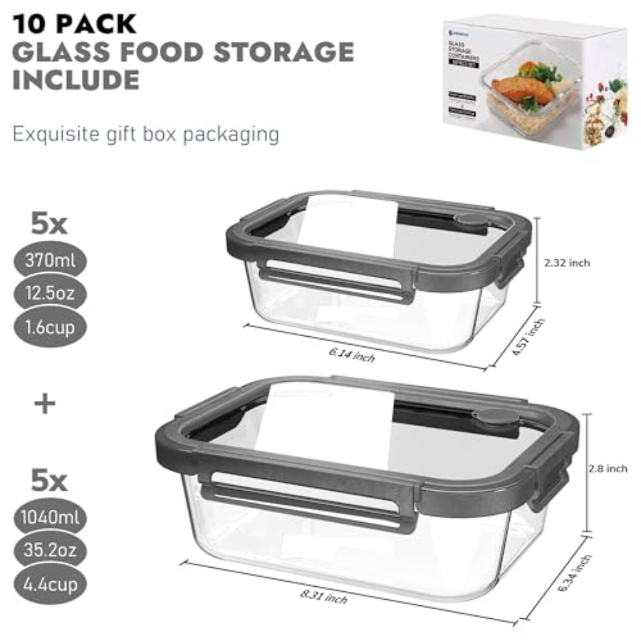 10-Pack Glass Food Storage Con - Food Storage Glass Containers recensie en prijs