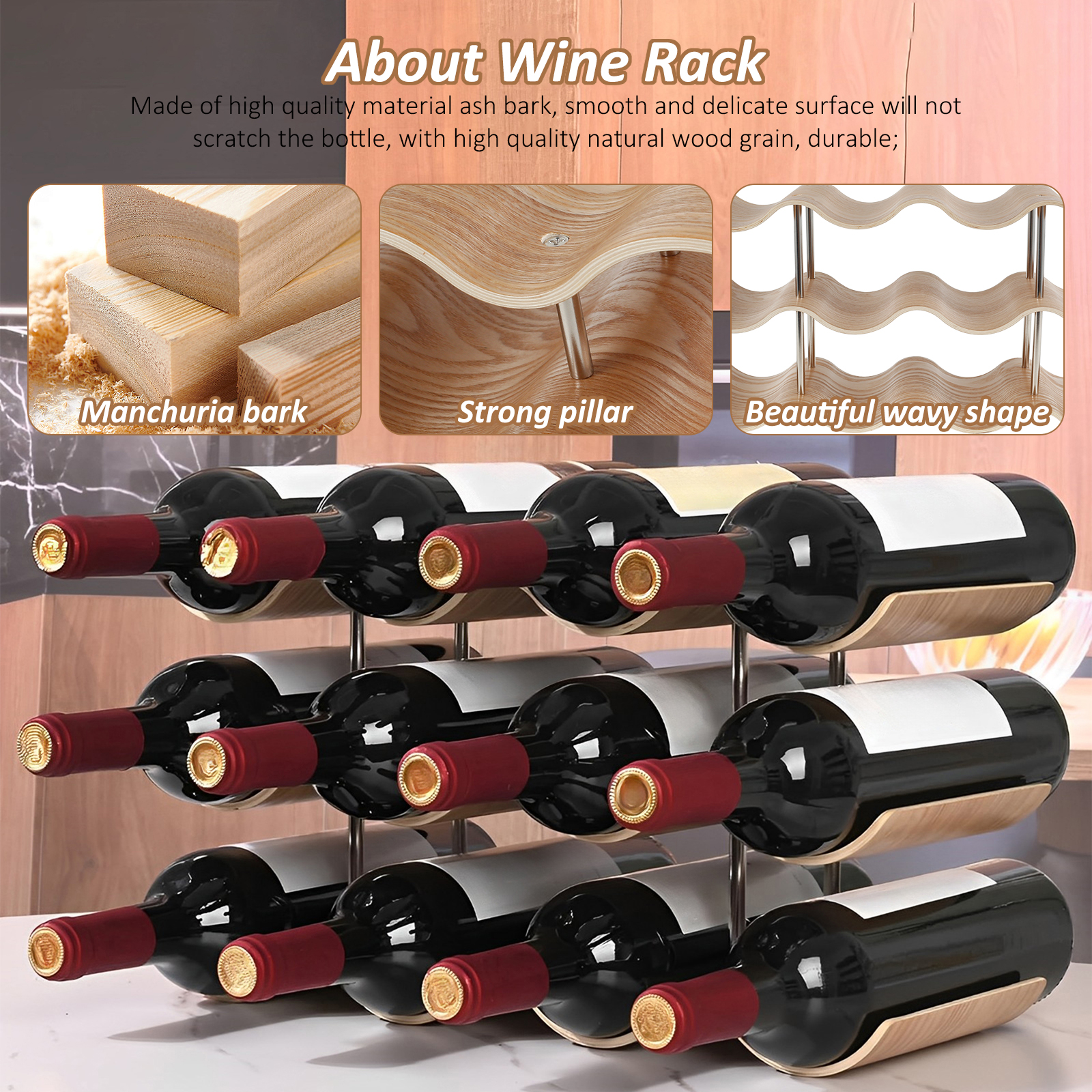 2/3-Tier Wooden Wine Rack Wavy - Food Storage Tank recensie en prijs