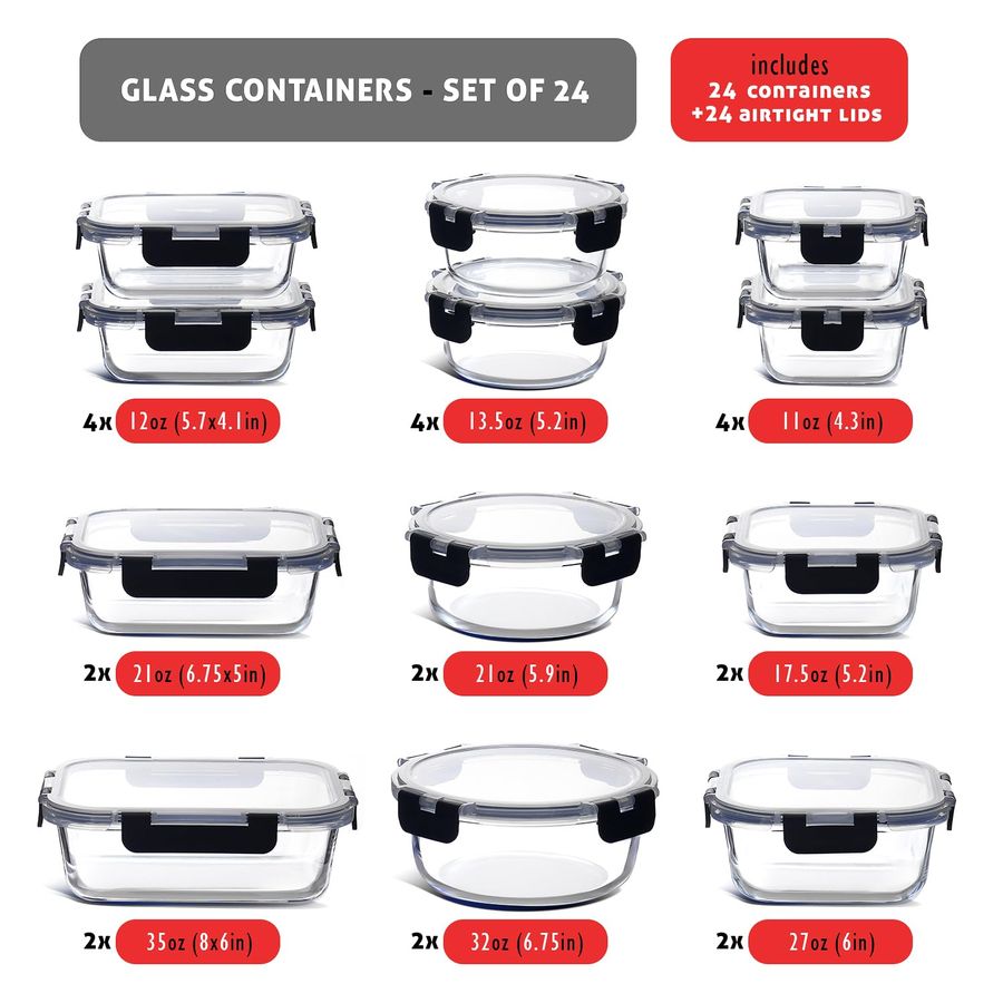 48pc Glass Storage Containers  - Food Storage Pantry recensie en prijs