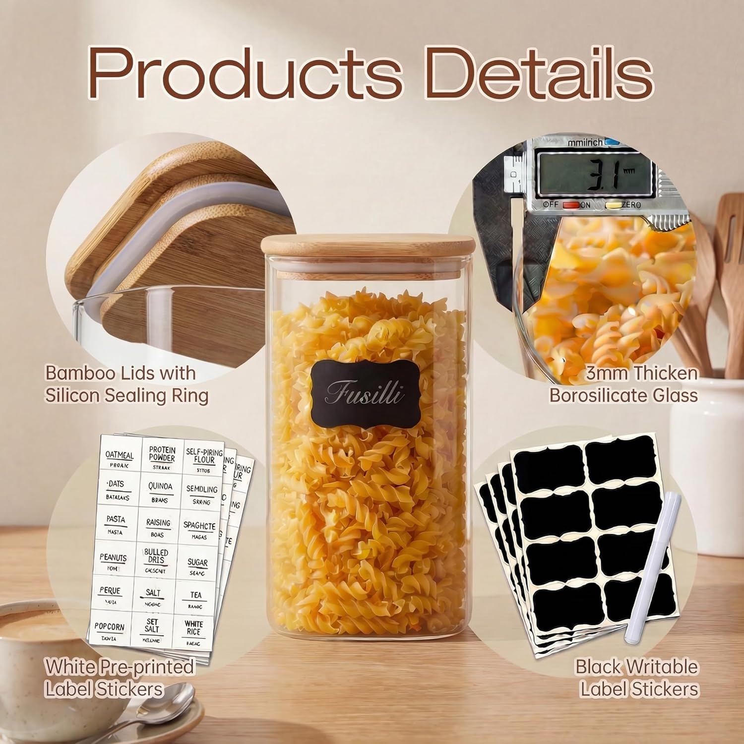 Square Glass Jars with Bamboo  - Food Storage Glass Containers recensie en prijs